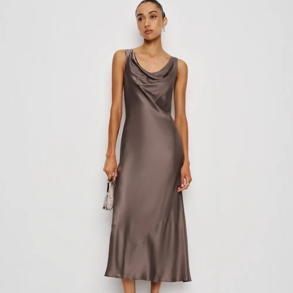 Reformation Bryn Silk Dress Brown - Size 8 - Picture 1 of 3
